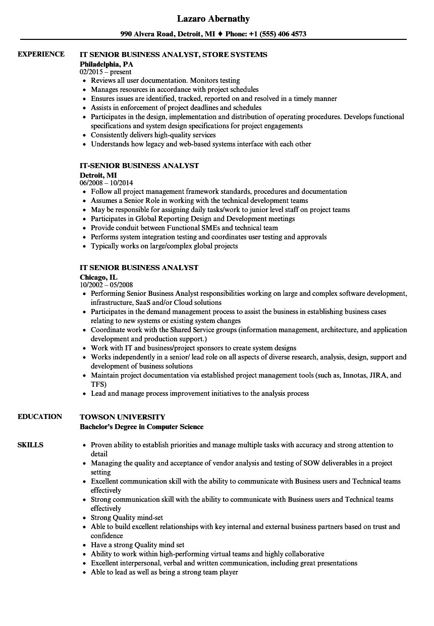 senior business analyst resume