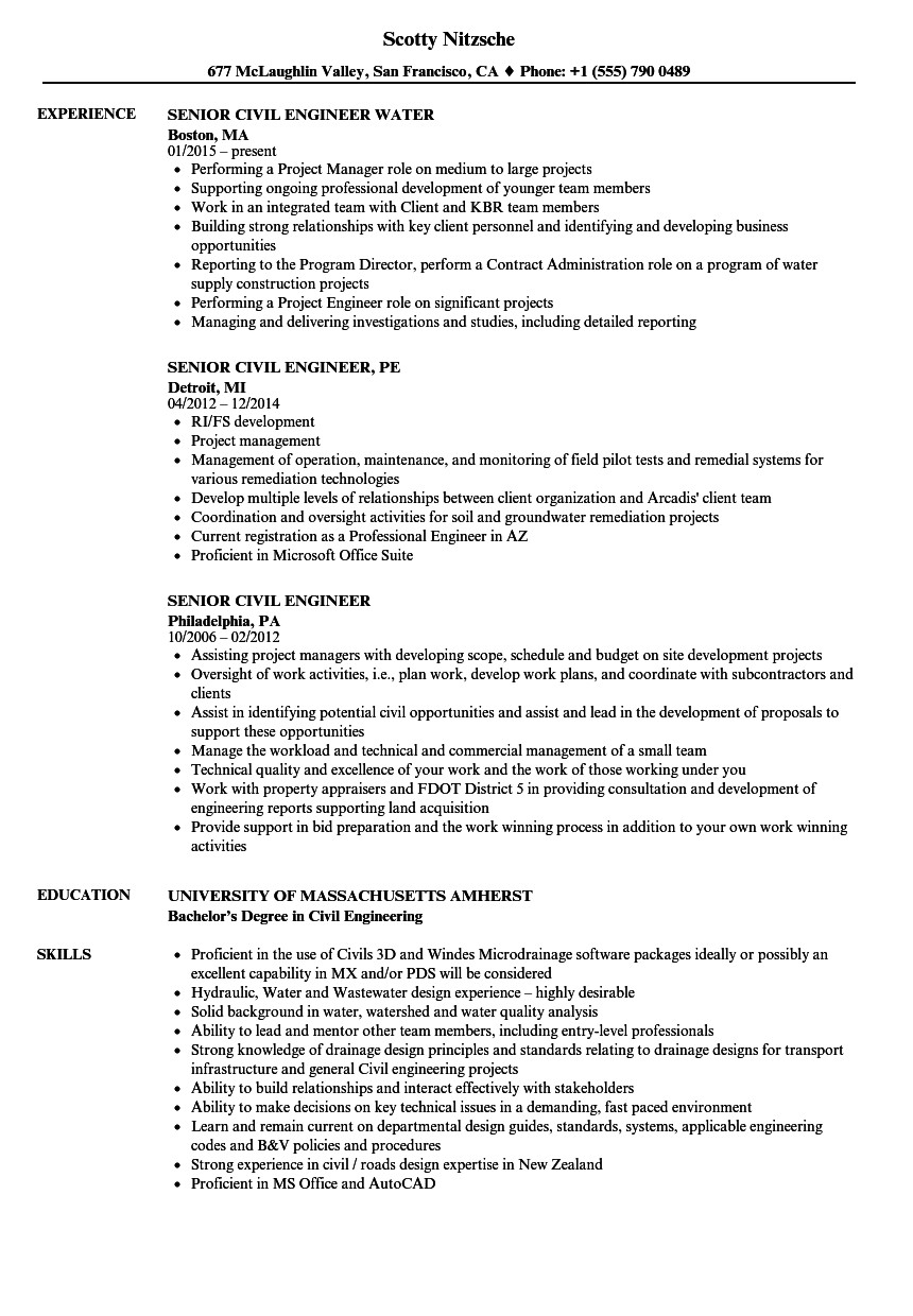 senior civil engineer resume sample pdf
