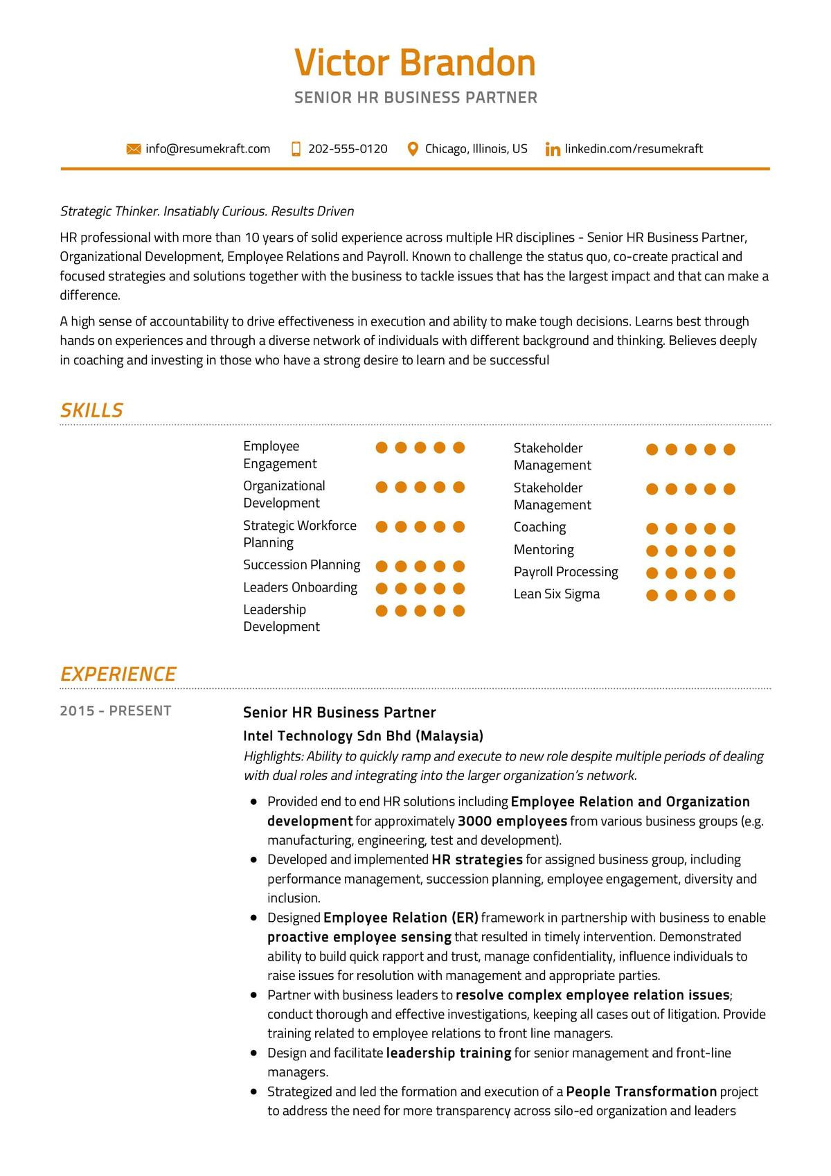 senior hr business partner resume