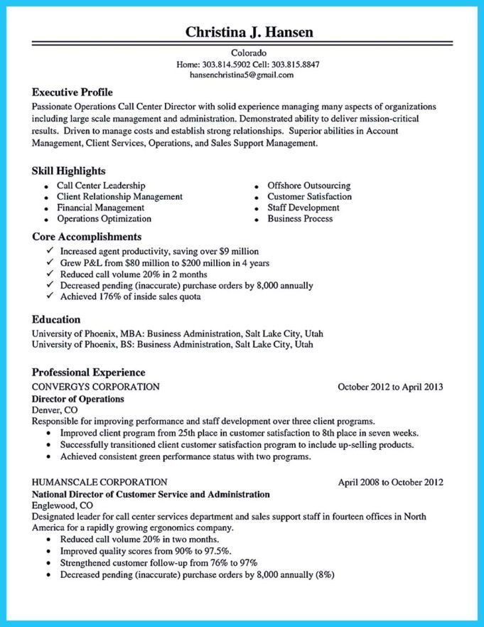 simple resume sample for call center