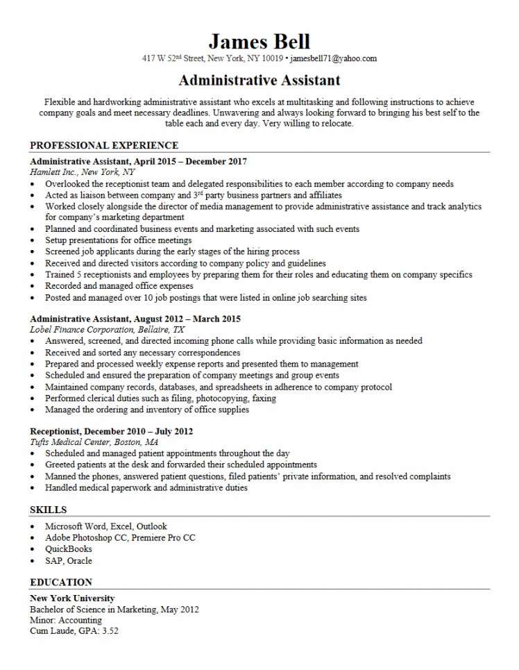 free administrative assistant resume resumego administrative assistant job description template and sample