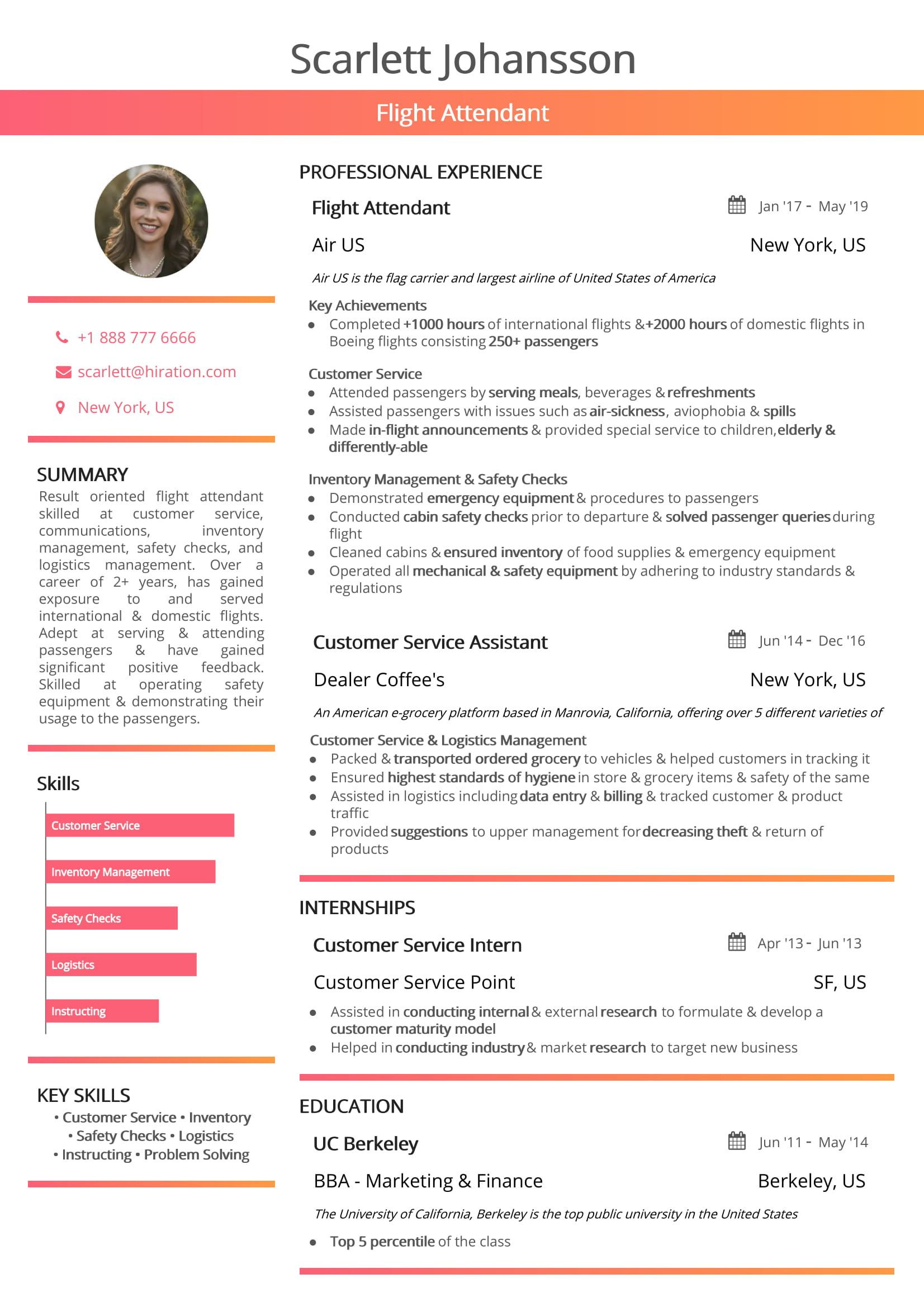 flight attendant resume examples