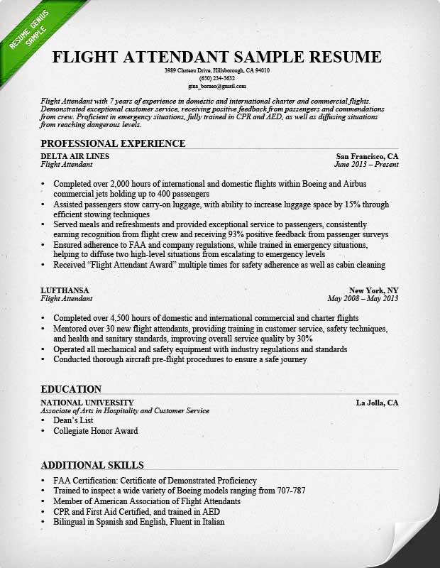 flight attendant resume example