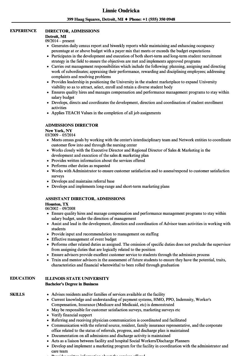 admissions director resume sample