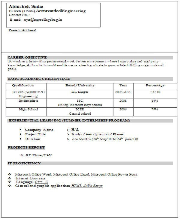 fresher resume template