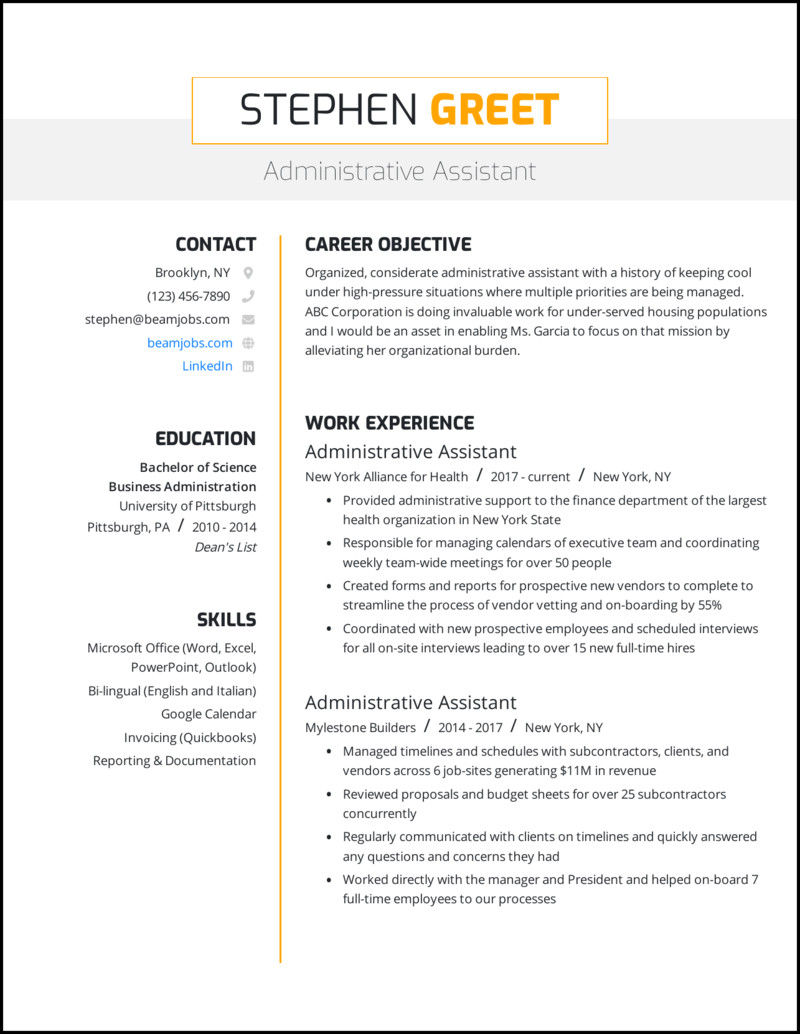 best 10 resume samples for administrative assistant