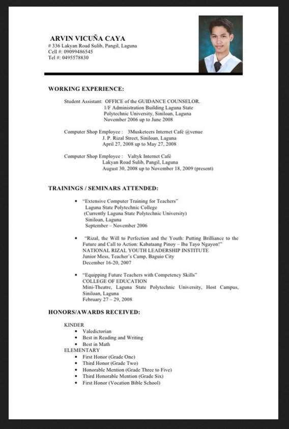 resume sample for fresh graduate