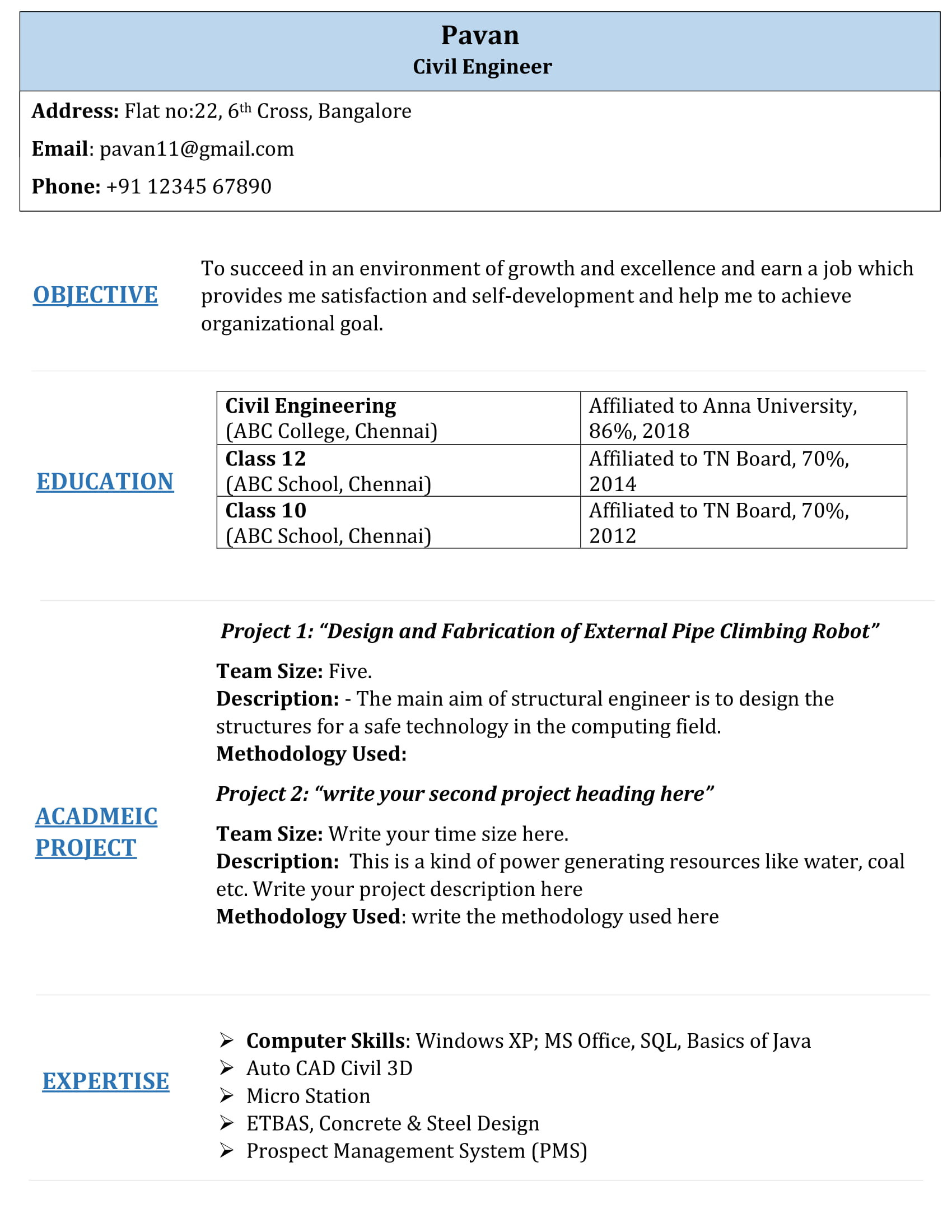 civil engineering resume template 2
