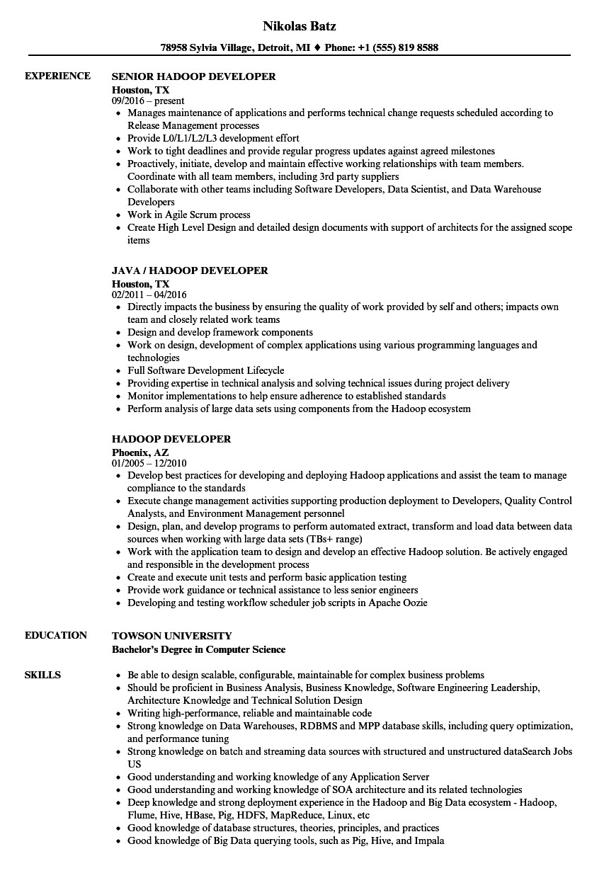 hadoop developer resume