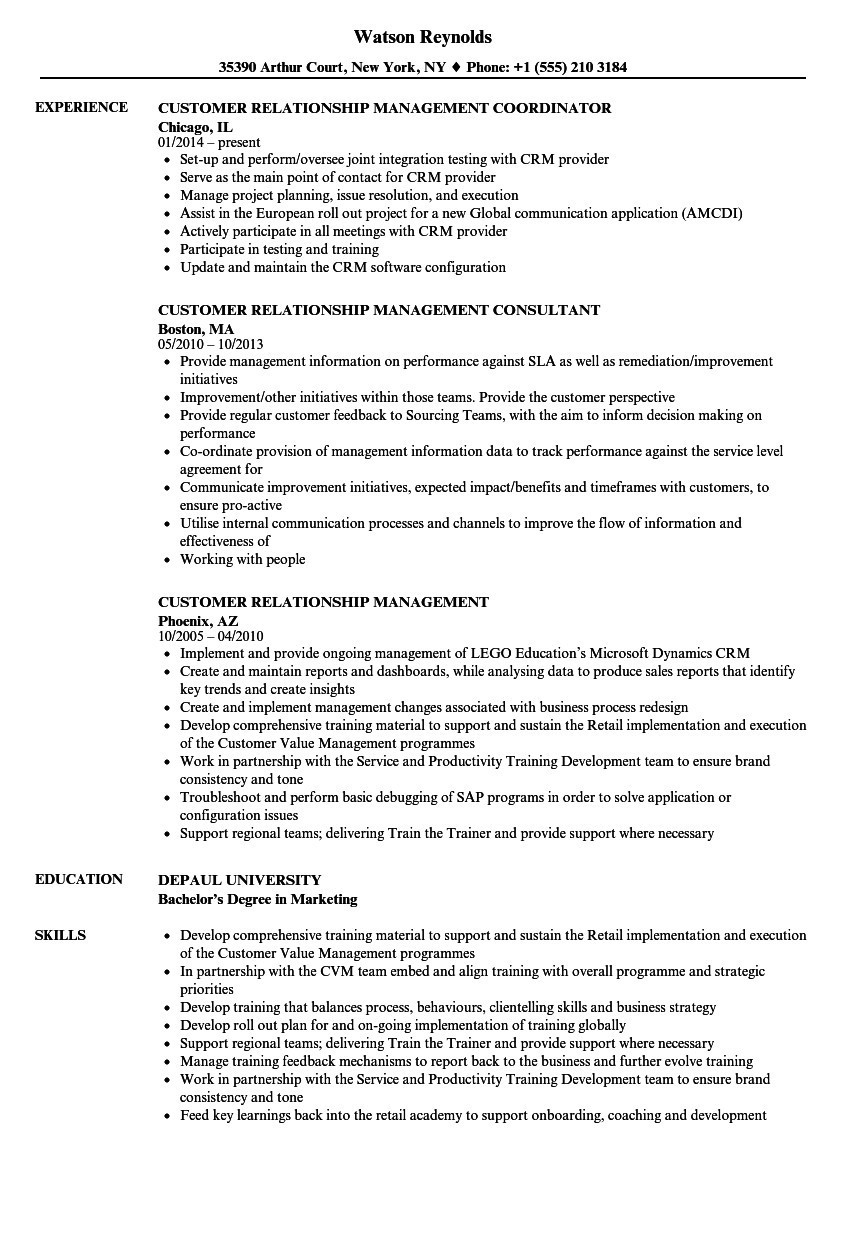 customer relationship manager resume sample