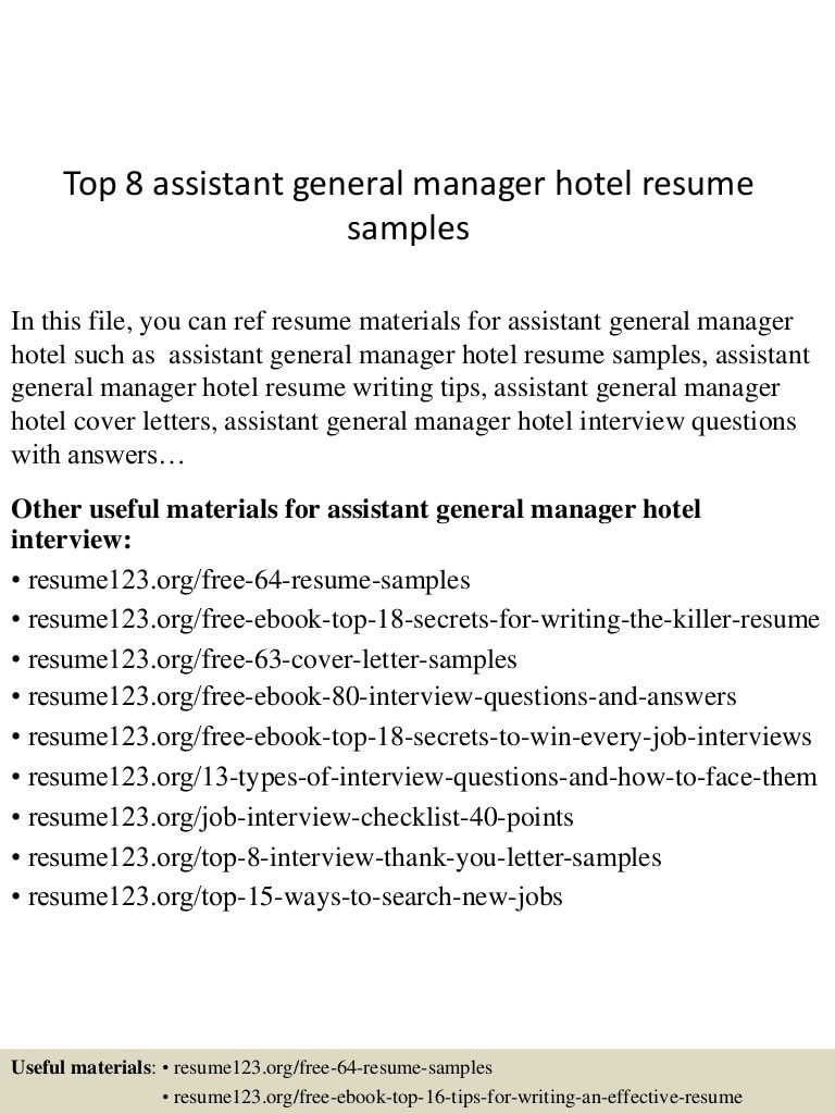 top 8 assistant general manager hotel resume samples