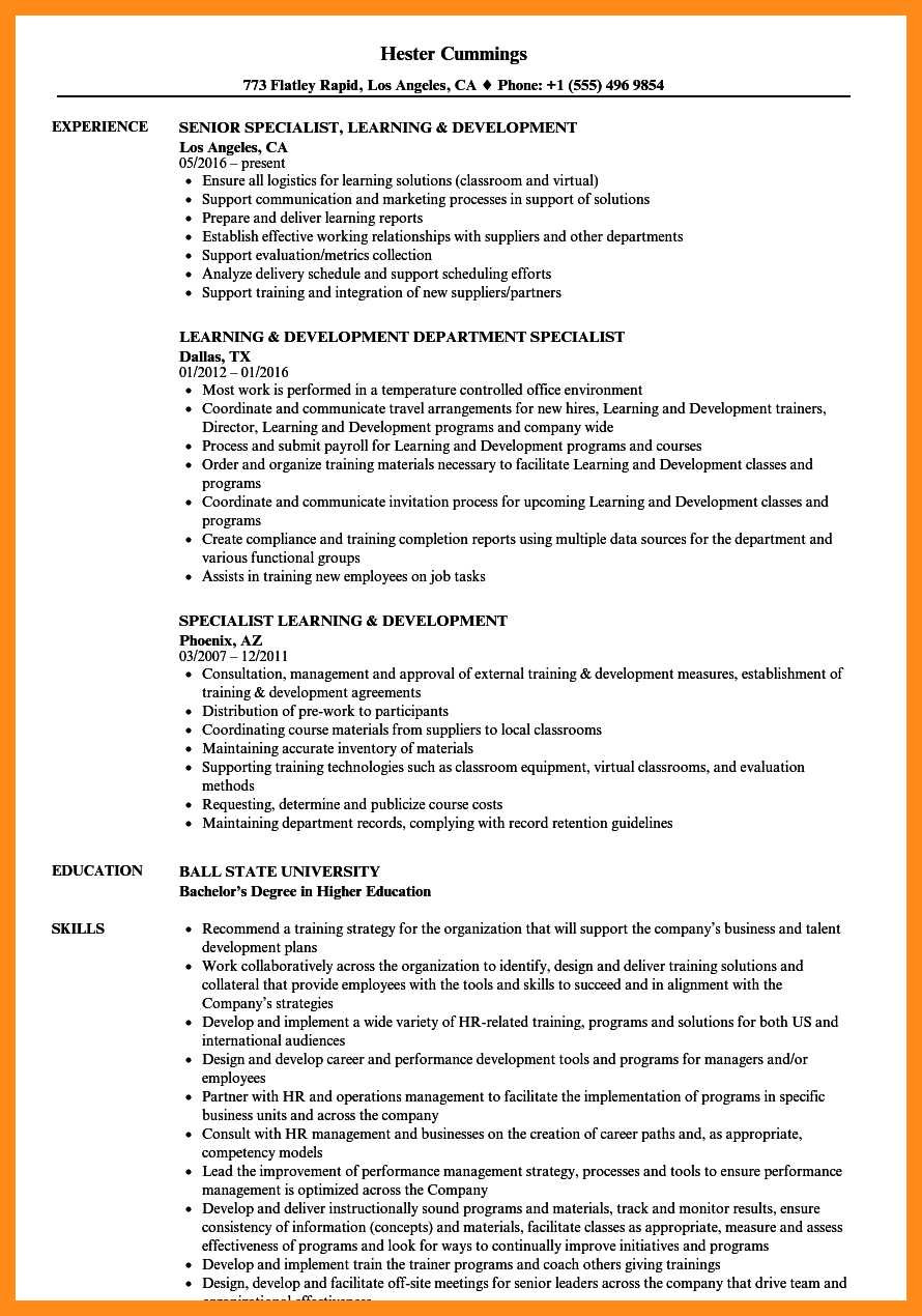 learning and development specialist resume