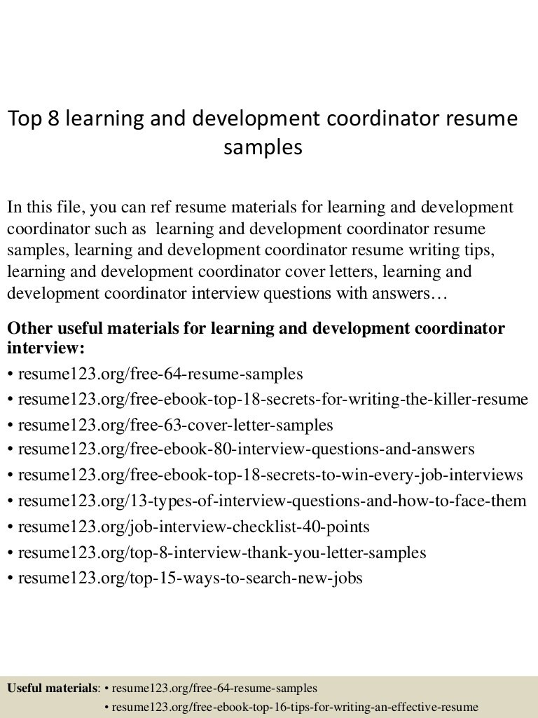 top 8 learning and development coordinator resume samples