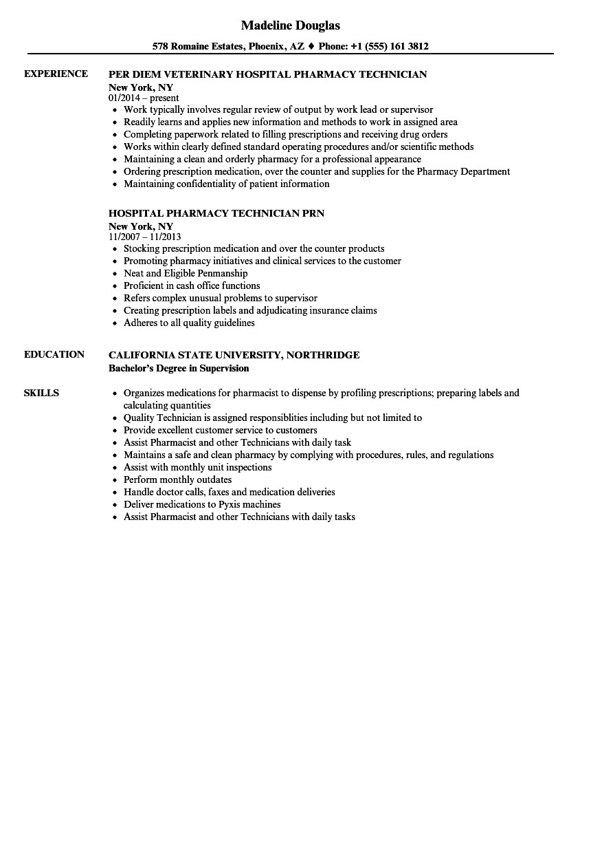 hospital pharmacy technician resume sample