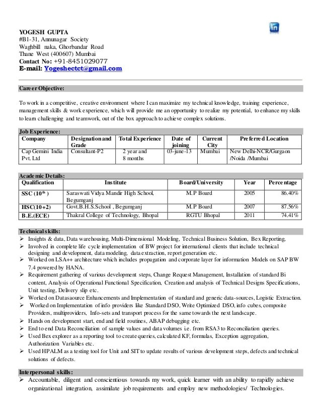 resume 2 years experience sle