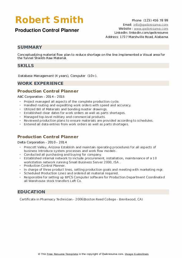 production control planner