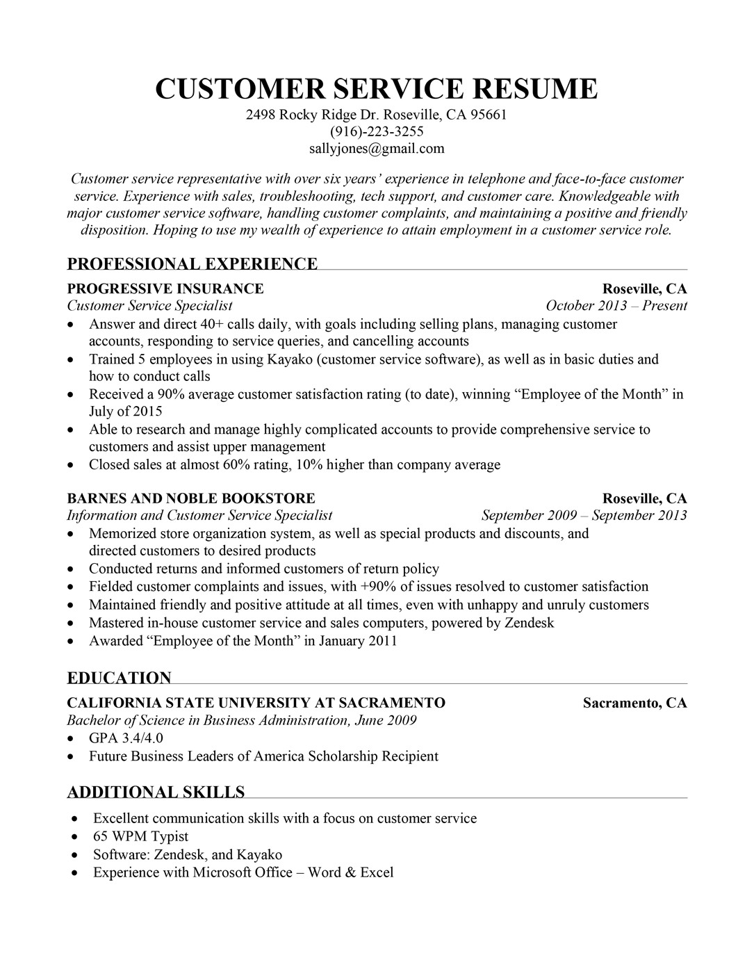 customer service resume sample