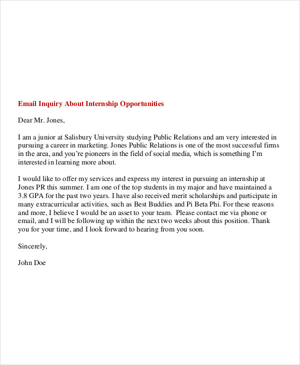 internship email