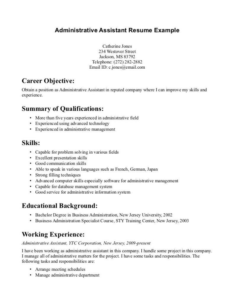 Sample Objective On Resume for Administrative assistant Administrative assistant Resume Example for Career Objective with …