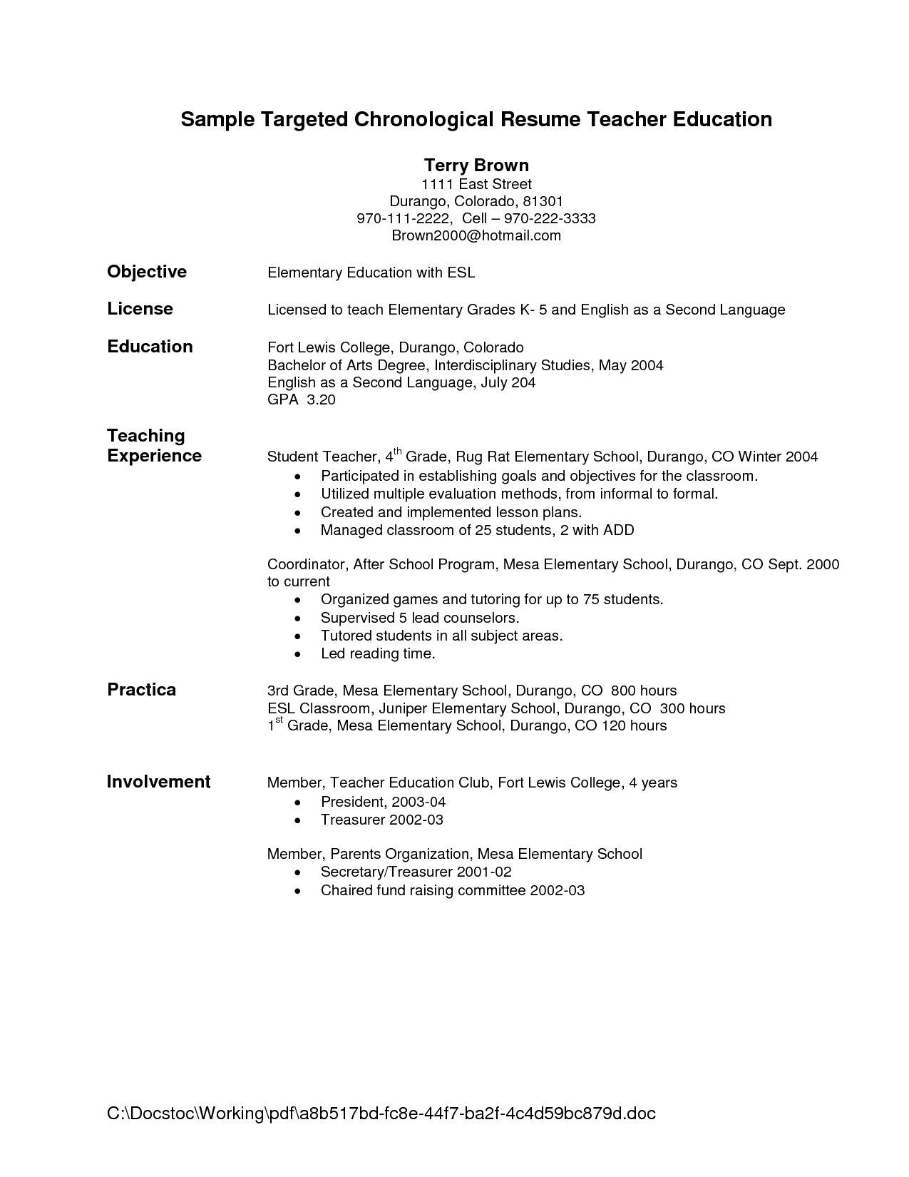 student teacher resume objectives