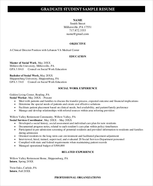 graduate school resume