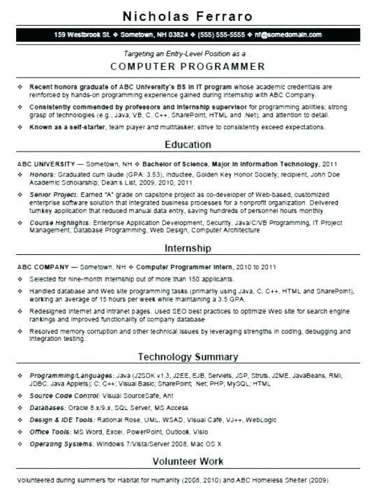 entry level programmer resume