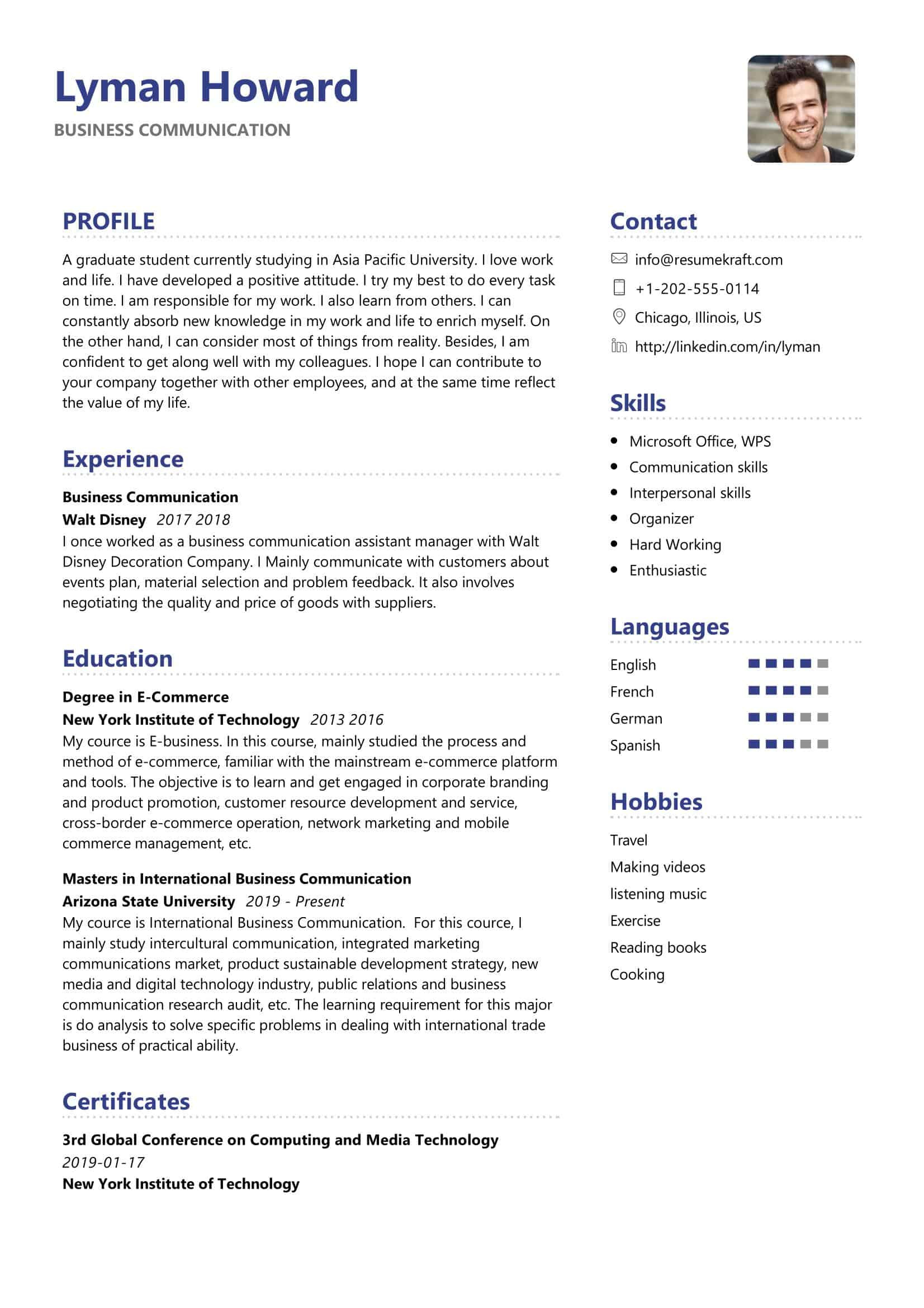 business munication resume sample