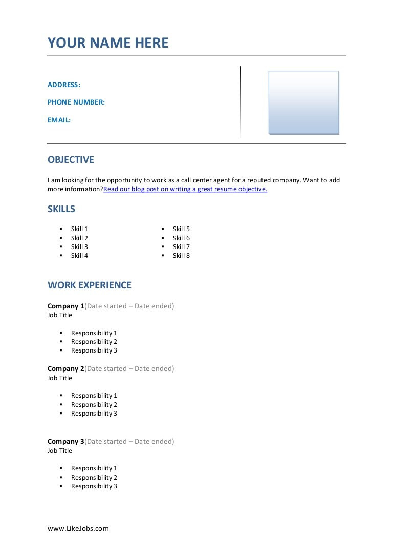 call center agent resume template