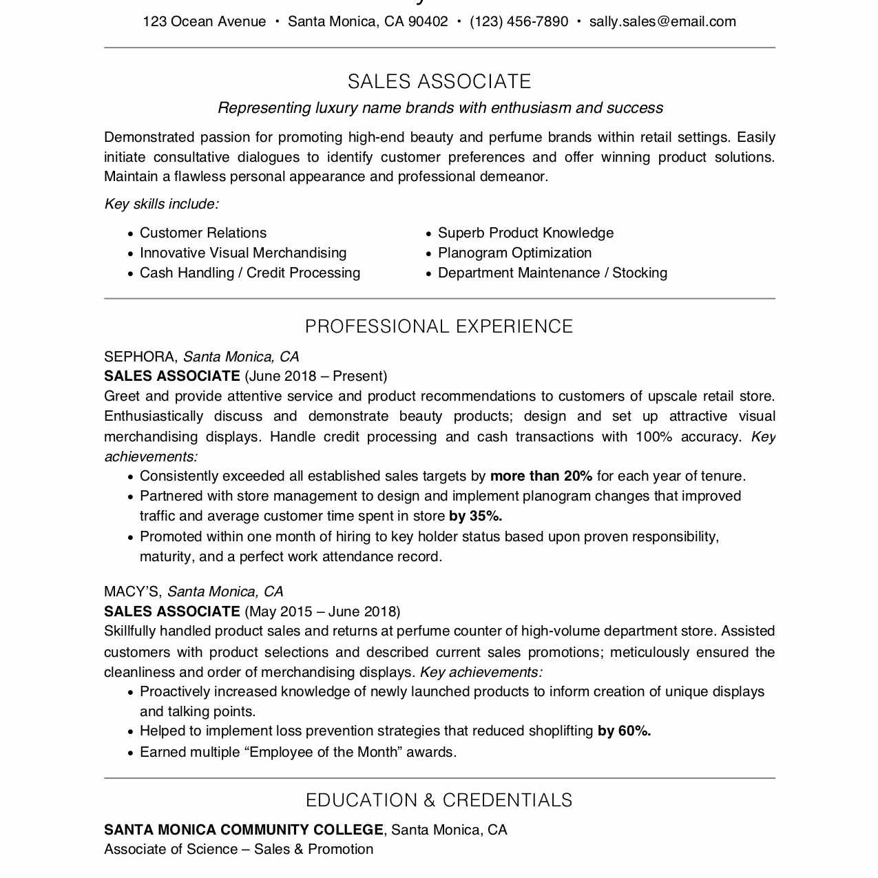 Sample Resume for Clothing Retail Sales associate Important Skills for Sales associate Jobs