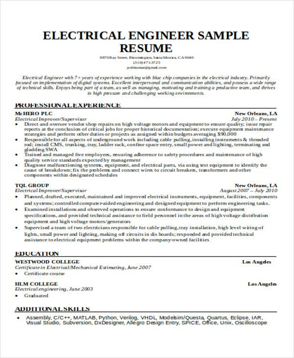 engineering resume sample