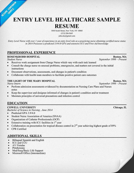 Sample Resume for Entry Level Hospital Job Entry Level Healthcare Resume Example