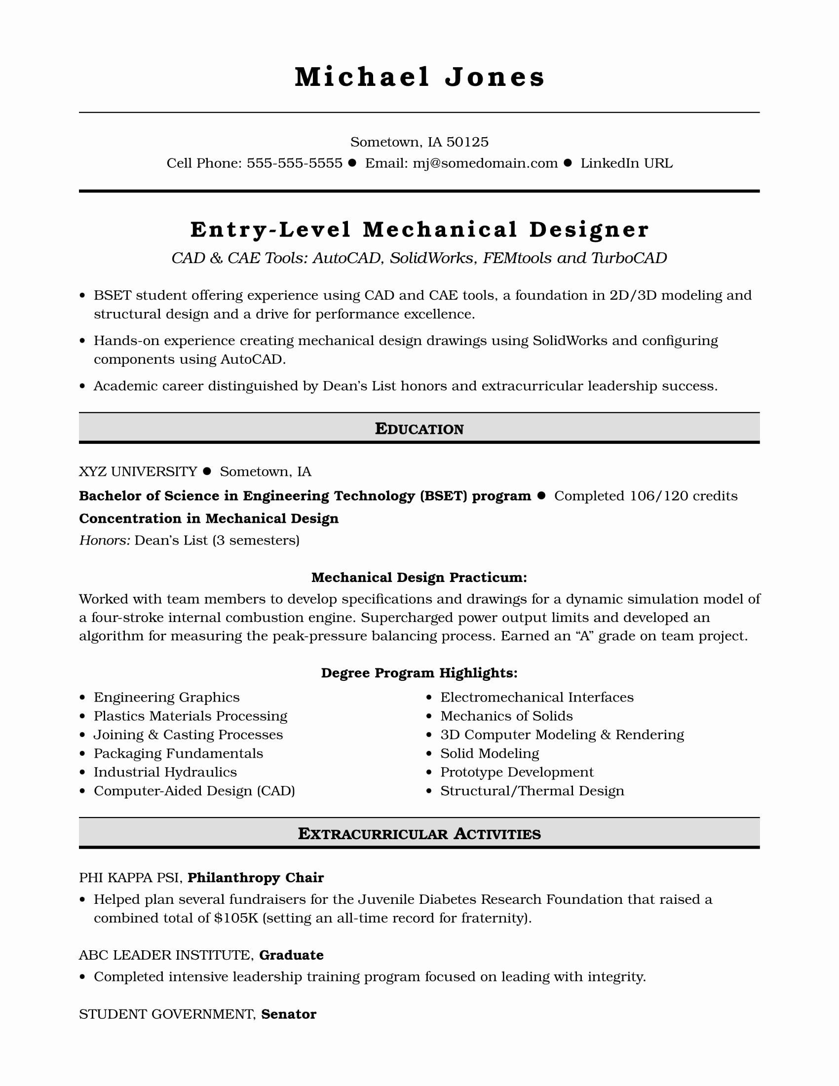 entry level mechanical engineer resume