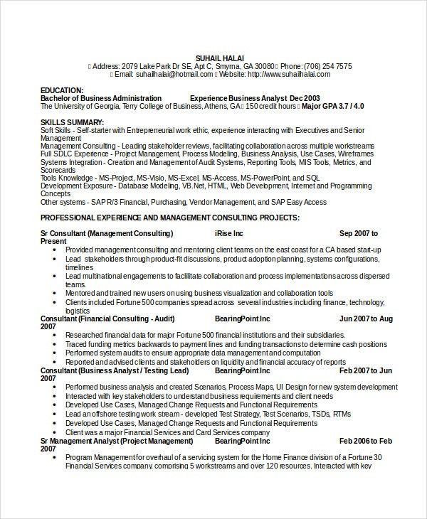 Sample Resume for Experienced Business Analyst 8 Business Analyst Resumes Free Sample Example format