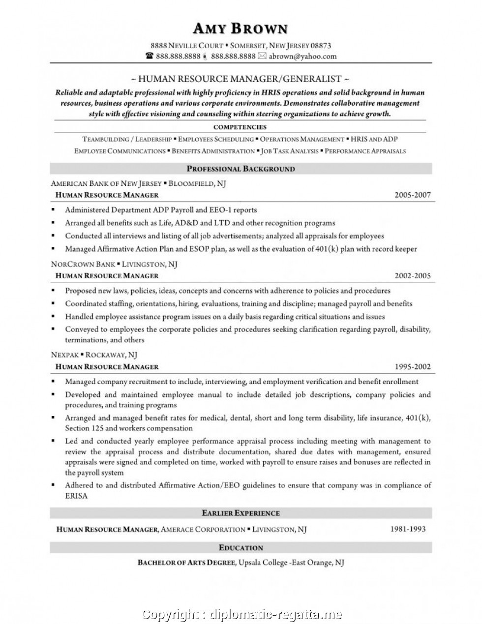 creative hr generalist resume format for experienced