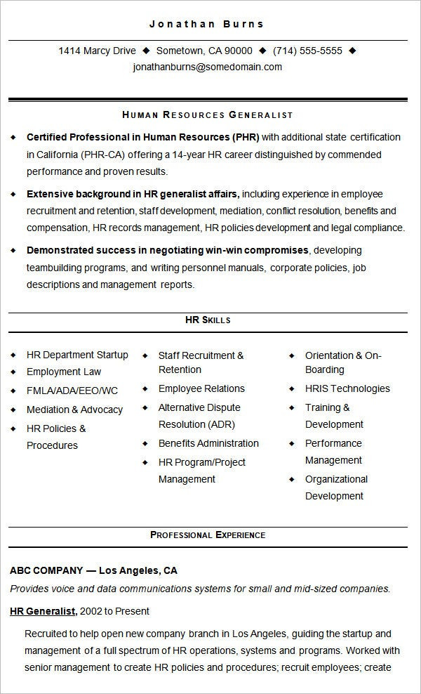 hr resume cv template