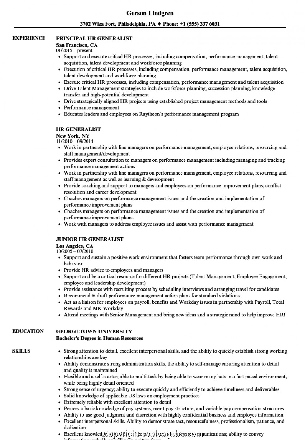 free hr generalist resume