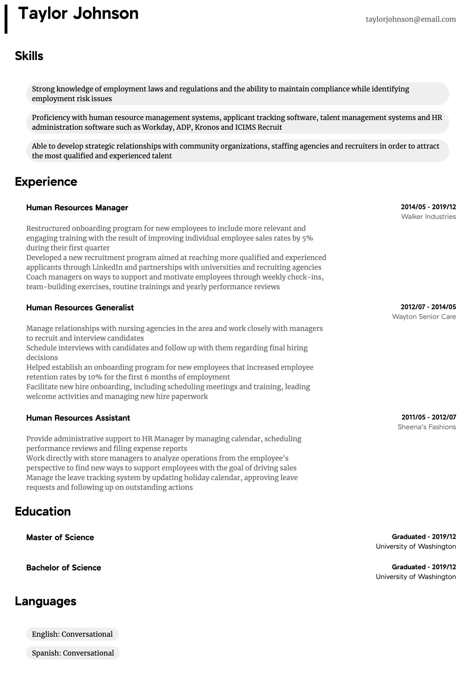 hr manager resume sample