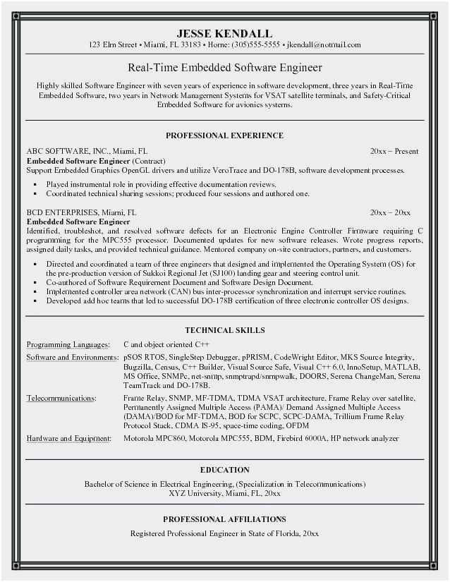resume for experienced software developer