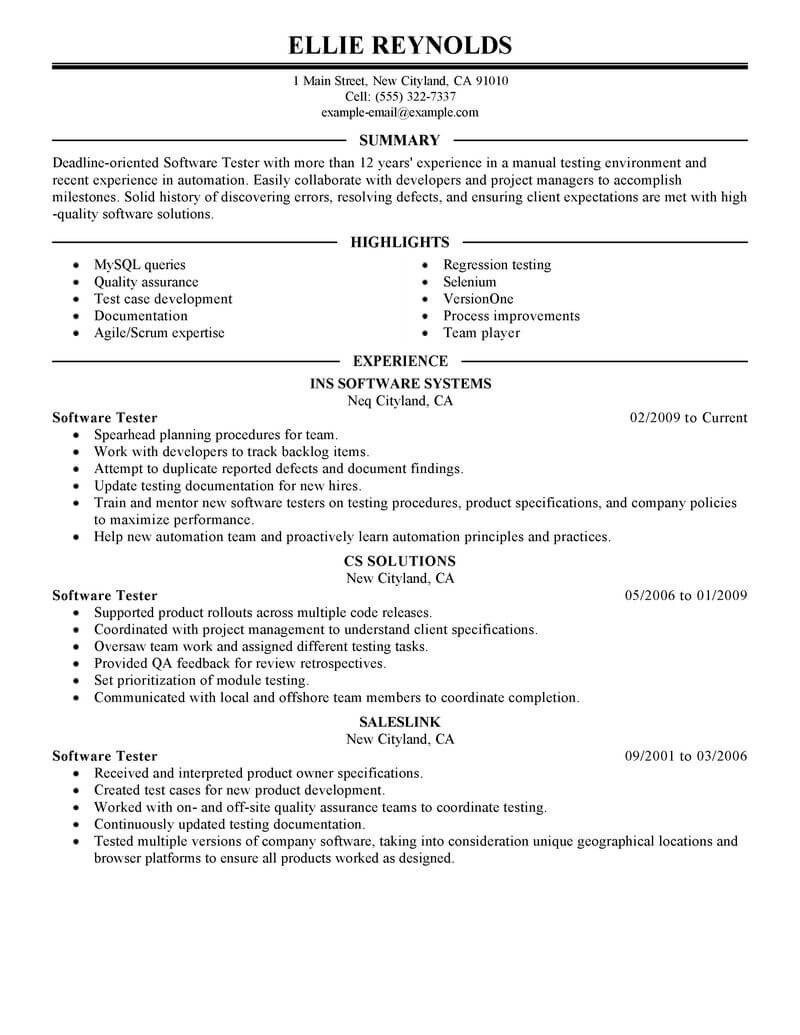 software testing resume example