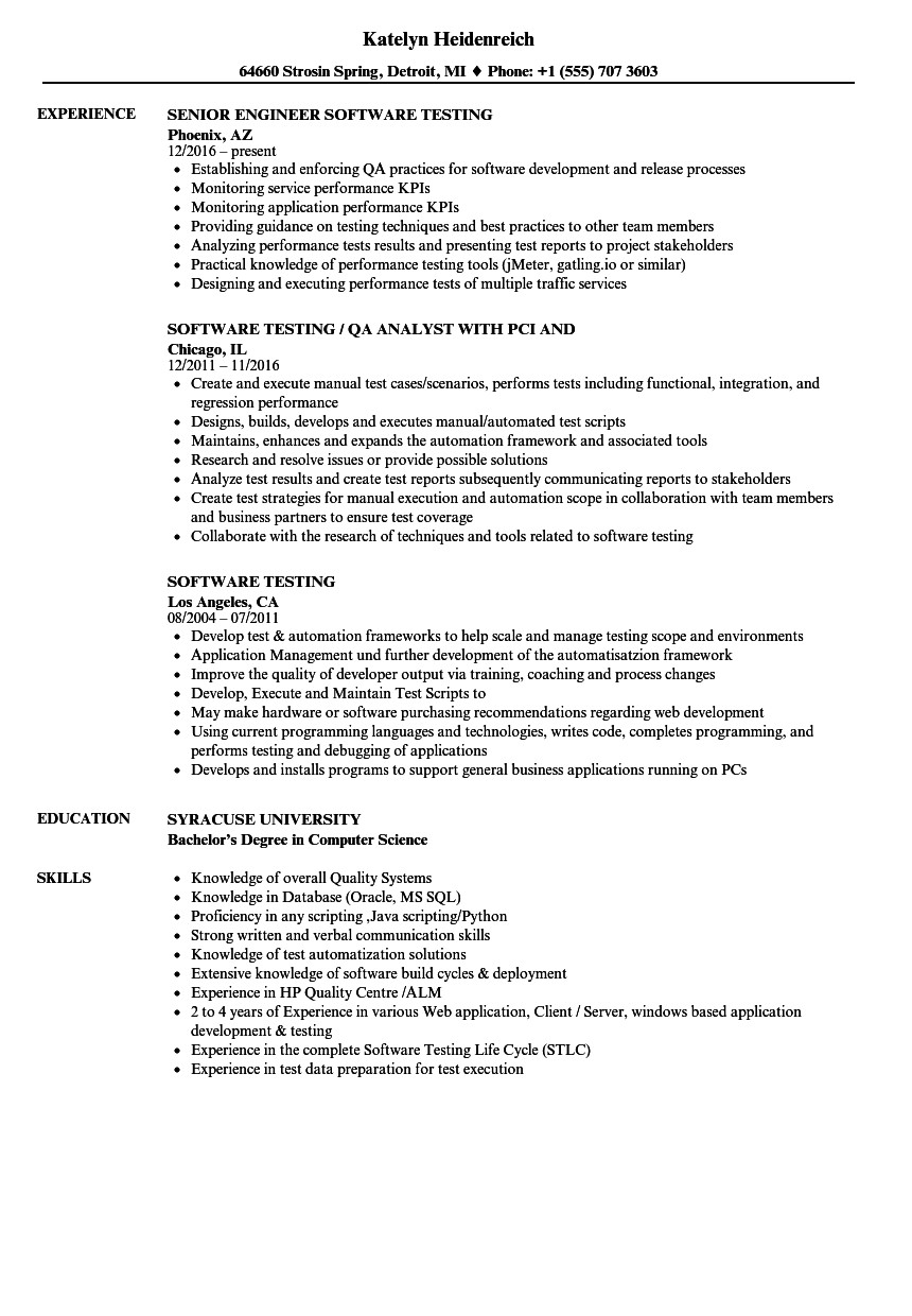sample resume for experienced software tester