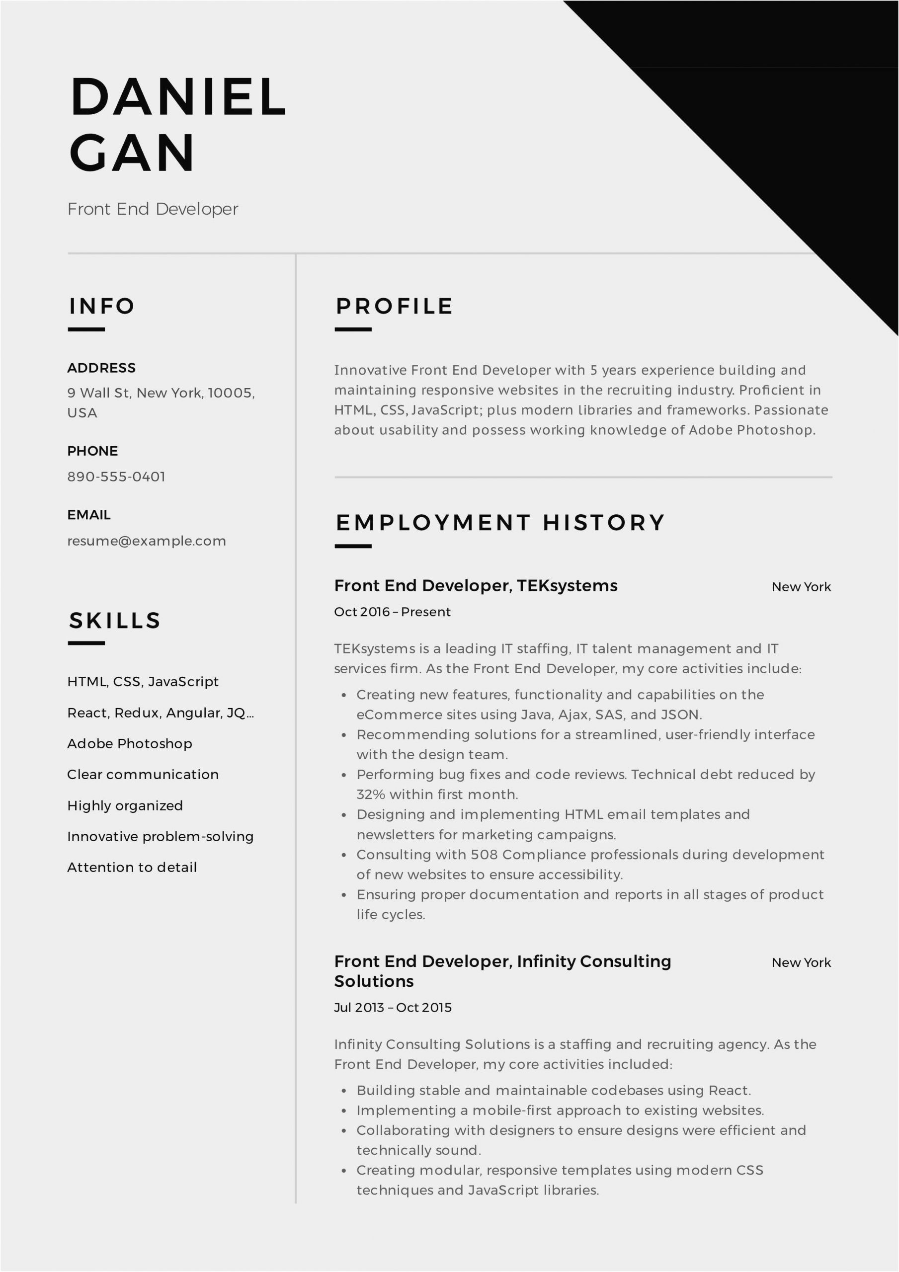 ui developer resume