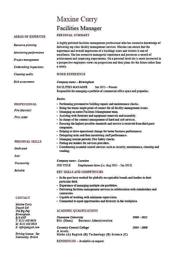 facility manager resume