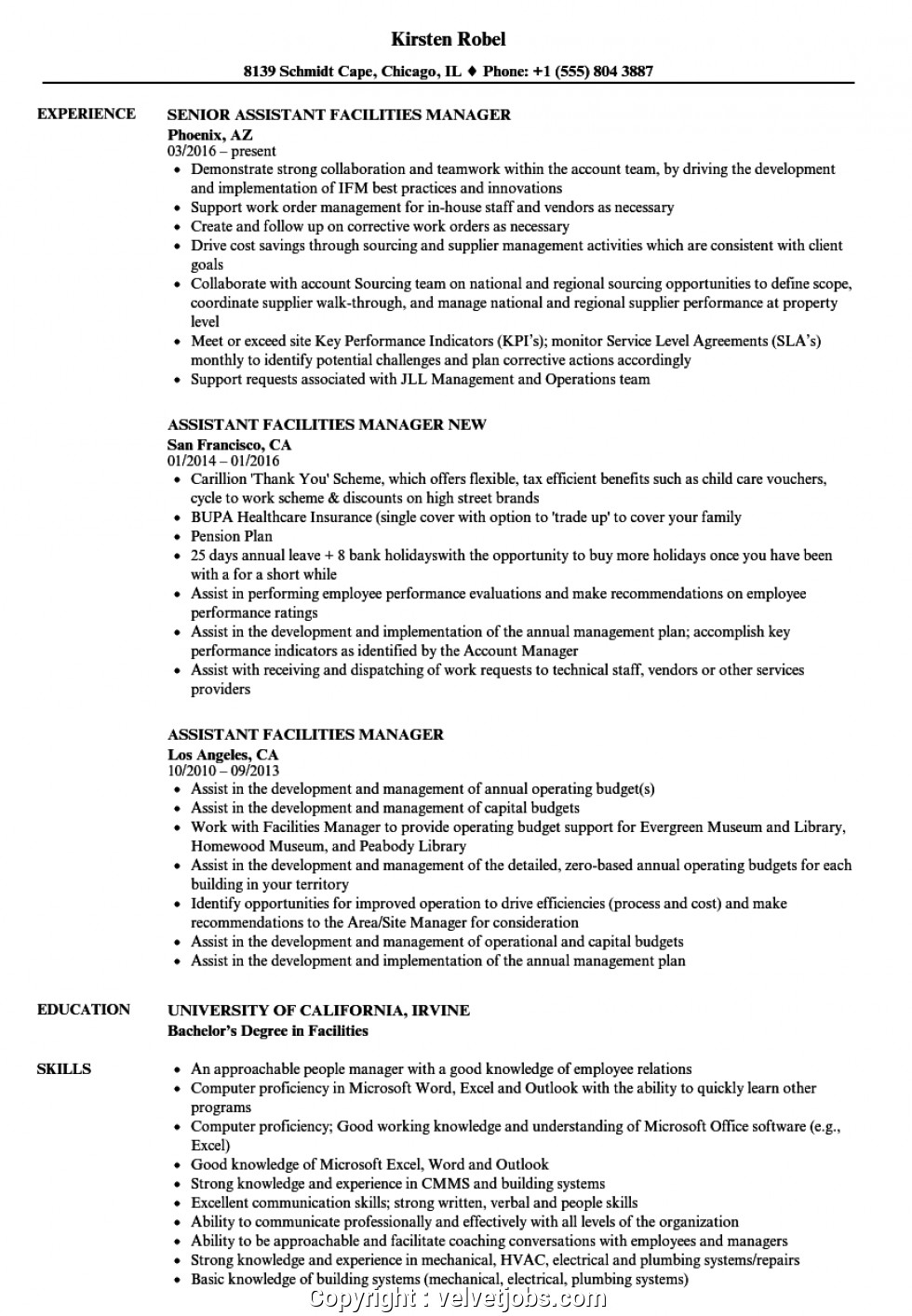 new facility manager resume sample