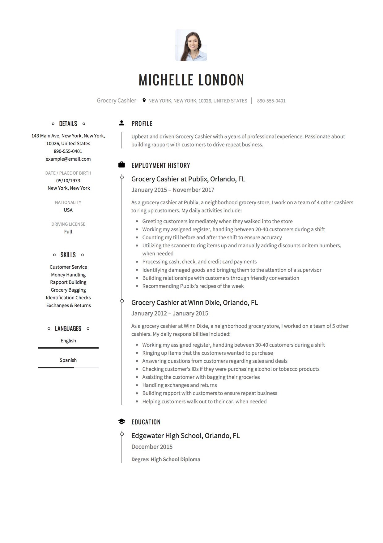 sample resume for grocery store baggerml