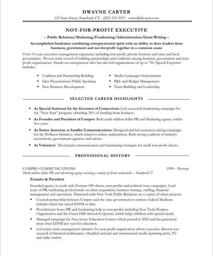 non profit resume samples
