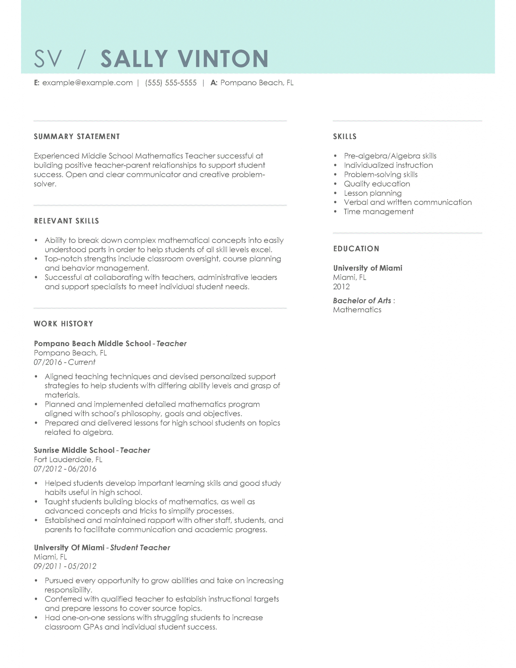 classroom teacher resume example