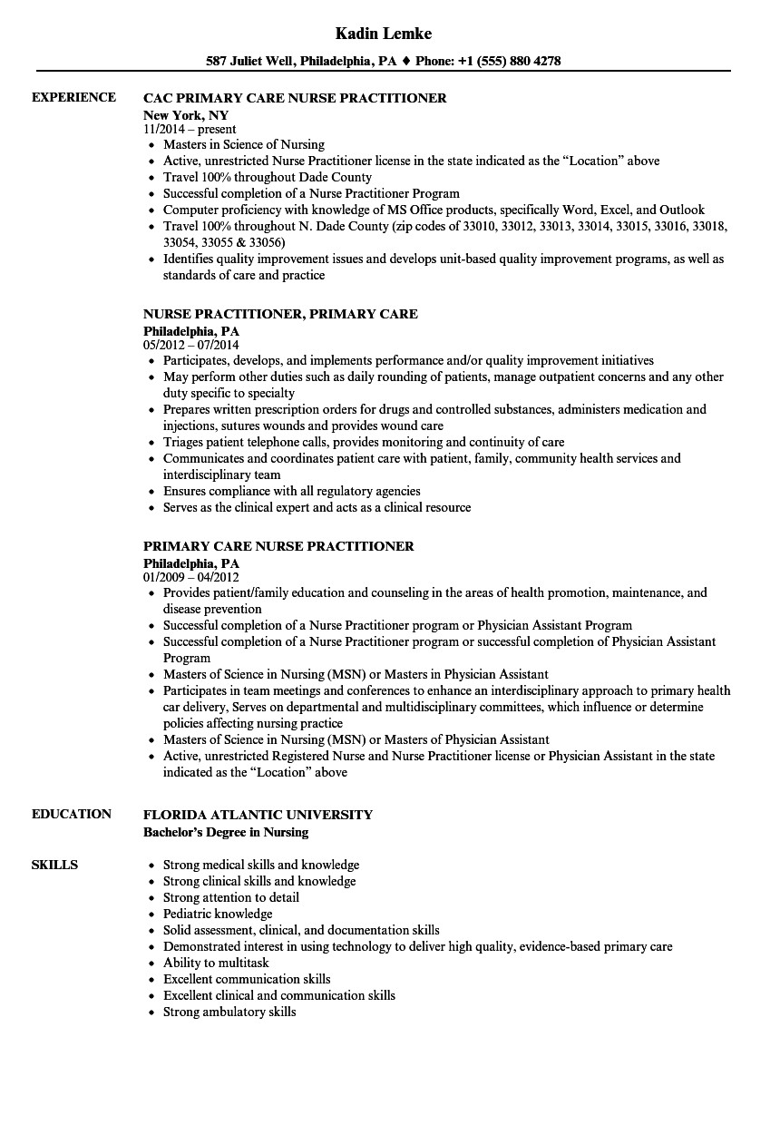 curriculum vitae nurse practitioner example