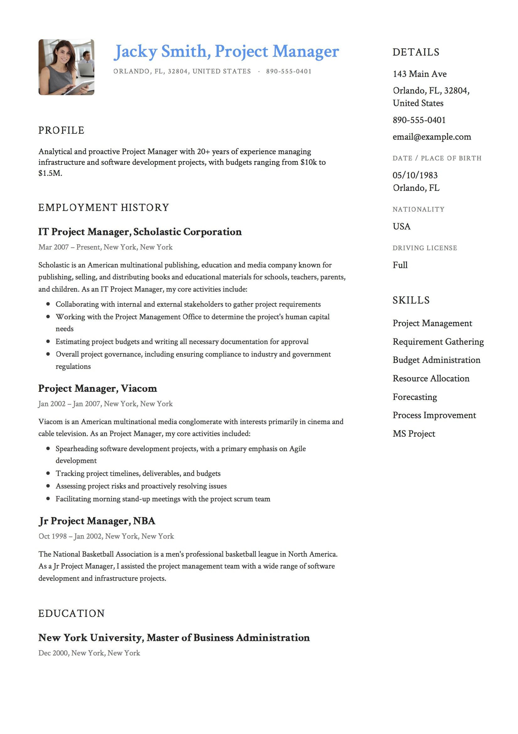 project manager resume examples templates