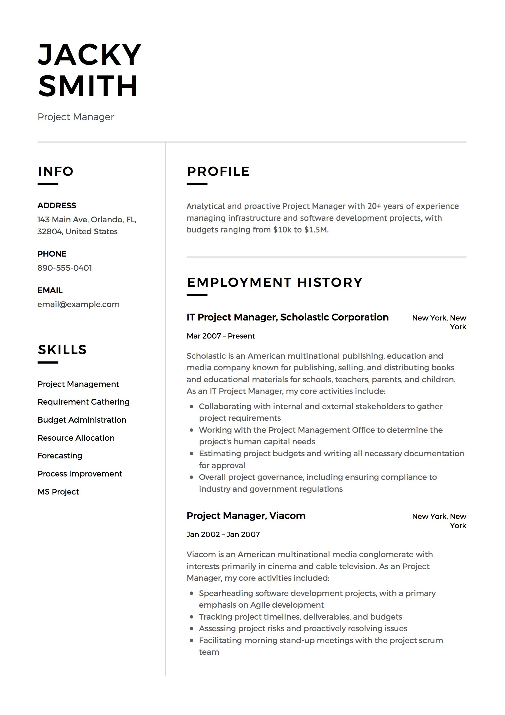resume it project manager exampleml