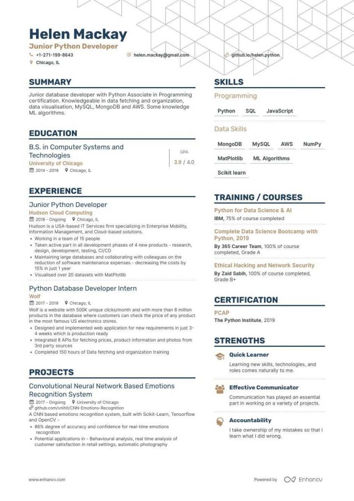 Sample Resume for Python Developer for 2 Years Experience Professional ...